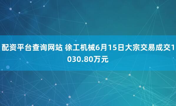 配资平台查询网站 徐工机械6月15日大宗交易成交1030.80万元